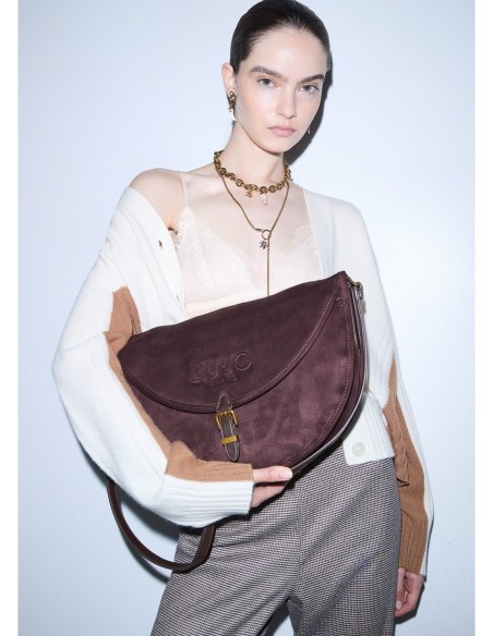 Borsa a spalla a mezzaluna con patta Liu Jo – Marrone scuro - foto 1