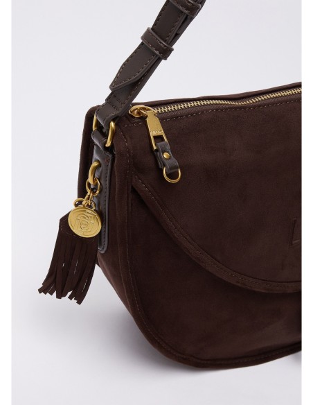 Borsa a spalla a mezzaluna con patta Liu Jo – Marrone scuro - foto 5