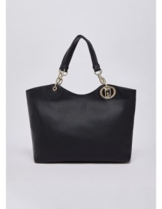 Borsa tote grande con medaglione logo Liu Jo – Nero/oro - foto 1