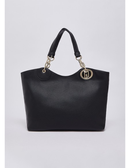 Borsa tote grande con medaglione logo Liu Jo – Nero/oro - foto 1