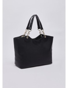 Borsa tote grande con medaglione logo Liu Jo – Nero/oro - foto 1 2
