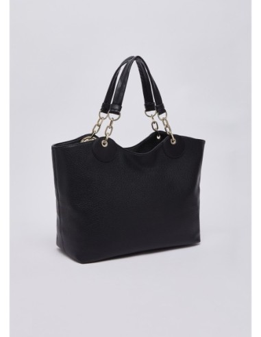 Borsa tote grande con medaglione logo Liu Jo – Nero/oro - foto 2