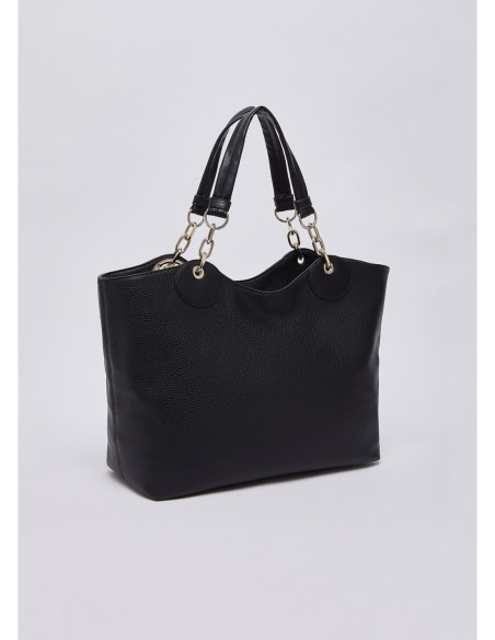 Borsa tote grande con medaglione logo Liu Jo – Nero/oro - foto 2
