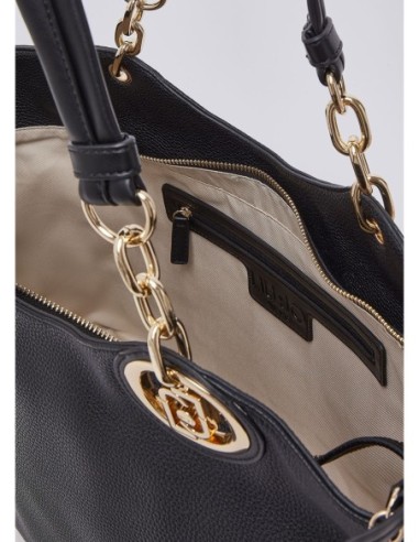 Borsa tote grande con medaglione logo Liu Jo – Nero/oro - foto 4