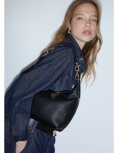 Borsa hobo piccola con medaglione logo Liu Jo – Nero/oro - foto 1