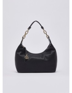 Borsa hobo piccola con medaglione logo Liu Jo – Nero/oro - foto 1 2