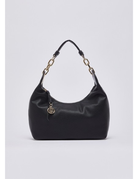 Borsa hobo piccola con medaglione logo Liu Jo – Nero/oro - foto 2
