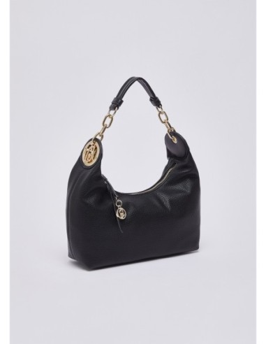 Borsa hobo piccola con medaglione logo Liu Jo – Nero/oro - foto 3