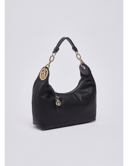 Borsa hobo piccola con medaglione logo Liu Jo – Nero/oro - foto 3