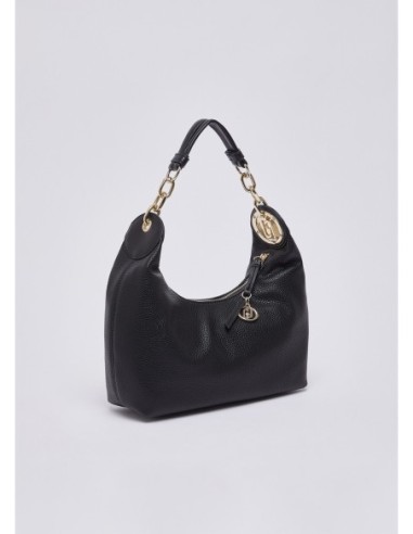 Borsa hobo piccola con medaglione logo Liu Jo – Nero/oro - foto 4