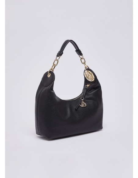 Borsa hobo piccola con medaglione logo Liu Jo – Nero/oro - foto 4