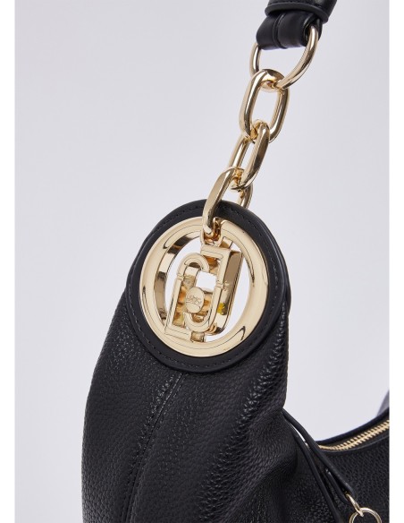 Borsa hobo piccola con medaglione logo Liu Jo – Nero/oro - foto 5