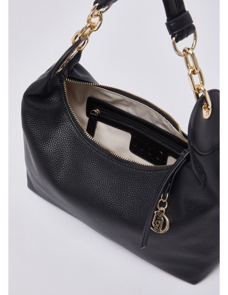 Borsa hobo piccola con medaglione logo Liu Jo – Nero/oro - foto 7
