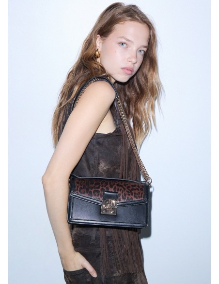 Borsa a tracolla piccola con inserto animalier Liu Jo – Nero animalier - foto 1