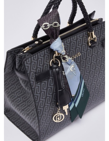 Borsa satchel media effetto saffiano con foulard Liu Jo – Nero - foto 6
