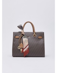 Borsa satchel media effetto saffiano con foulard Liu Jo – Beige - foto 1 2