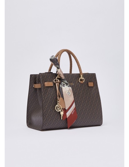 Borsa satchel media effetto saffiano con foulard Liu Jo – Beige - foto 3