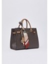 Borsa satchel media effetto saffiano con foulard Liu Jo – Beige