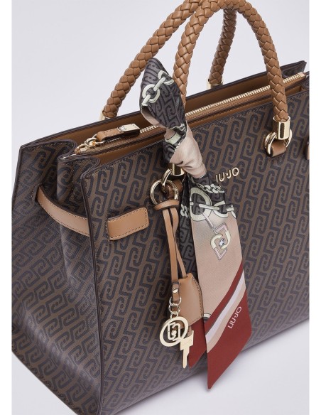Borsa satchel media effetto saffiano con foulard Liu Jo – Beige - foto 6