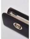 Portafoglio zip around con medaglione logo Liu Jo – Nero/oro