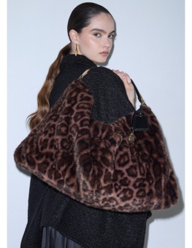 Borsa grande in pelliccia sintetica animalier Liu Jo – Nero animalier - foto 1