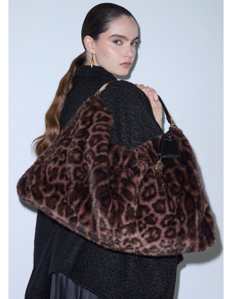 Borsa grande in pelliccia sintetica animalier Liu Jo – Nero animalier - foto 1