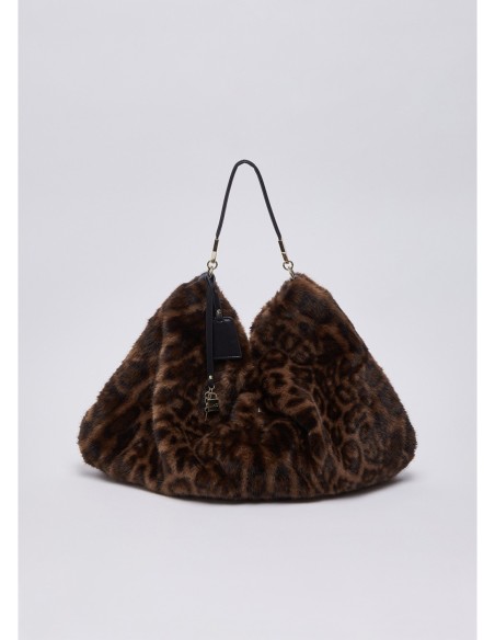 Borsa grande in pelliccia sintetica animalier Liu Jo – Nero animalier - foto 2