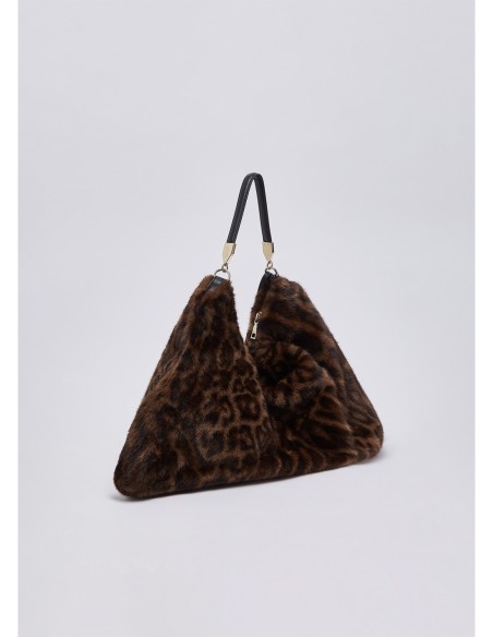 Borsa grande in pelliccia sintetica animalier Liu Jo – Nero animalier - foto 4