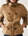 Cropped trench in gabardine Penny Black – Cammello