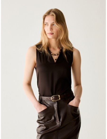 Top in raso di seta stretch Penny Black – Testa di moro - foto 1