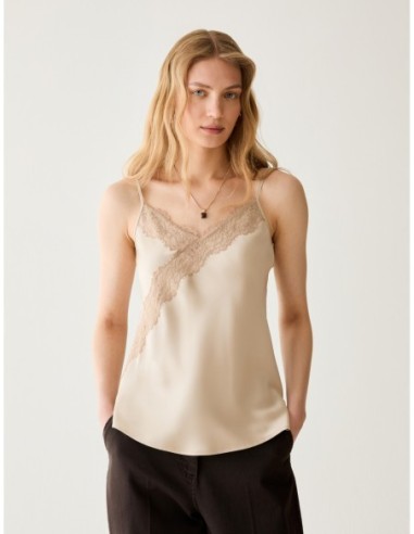 Top in raso con pizzo Penny Black – Naturale - foto 1
