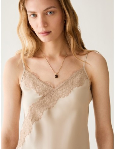 Top in raso con pizzo Penny Black – Naturale - foto 4