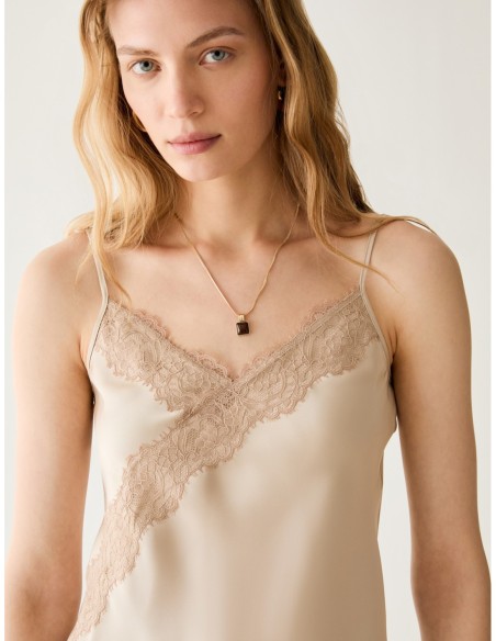 Top in raso con pizzo Penny Black – Naturale - foto 4