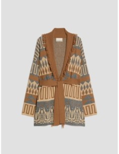 Cardigan jacquard con frange Penny Black – Tabacco - foto 1 2