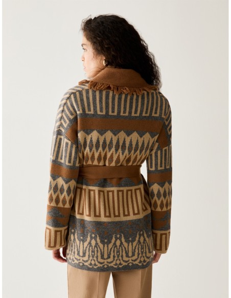 Cardigan jacquard con frange Penny Black – Tabacco - foto 3