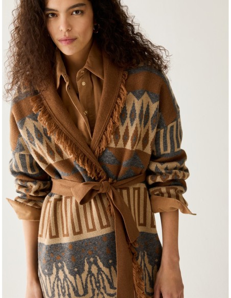 Cardigan jacquard con frange Penny Black – Tabacco - foto 4