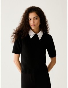 Maglia con colletto ricamato Penny Black – Nero - foto 1