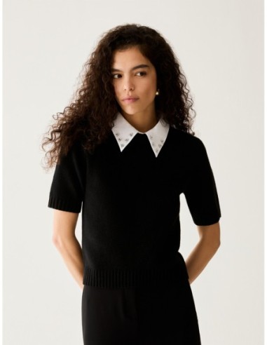 Maglia con colletto ricamato Penny Black – Nero - foto 1