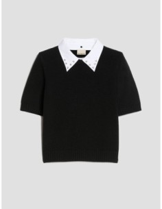 Maglia con colletto ricamato Penny Black – Nero - foto 1 2