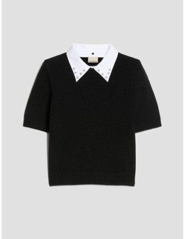 Maglia con colletto ricamato Penny Black – Nero - foto 2