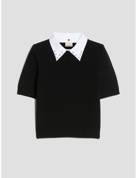 Maglia con colletto ricamato Penny Black – Nero - foto 2
