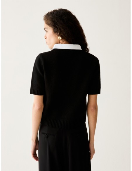 Maglia con colletto ricamato Penny Black – Nero - foto 3