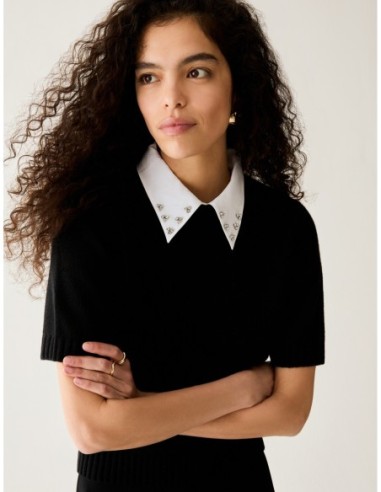 Maglia con colletto ricamato Penny Black – Nero - foto 4