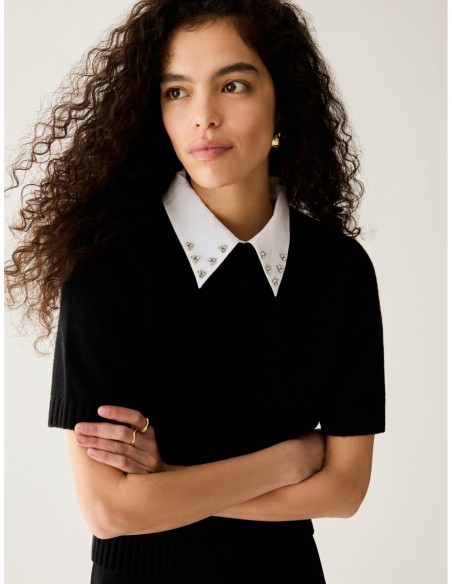 Maglia con colletto ricamato Penny Black – Nero - foto 4