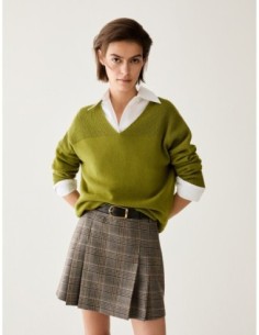 Pull scollo a V in blend di lana Penny Black – Pistacchio - foto 1