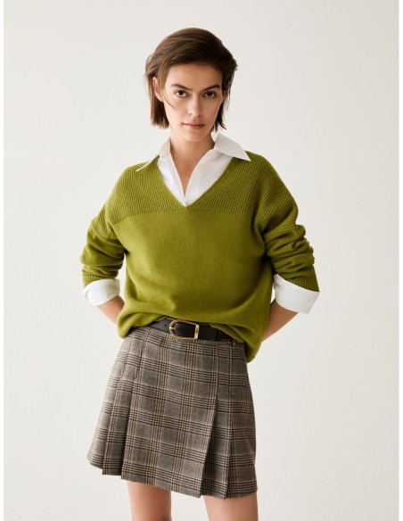 Pull scollo a V in blend di lana Penny Black – Pistacchio - foto 1