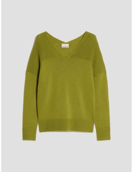 Pull scollo a V in blend di lana Penny Black – Pistacchio - foto 2