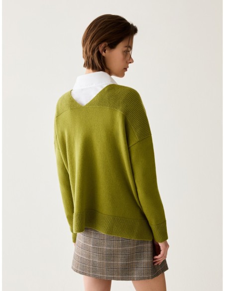 Pull scollo a V in blend di lana Penny Black – Pistacchio - foto 3
