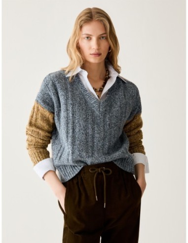 Maglia color block mouliné Penny Black – Blu di Prussia - foto 1