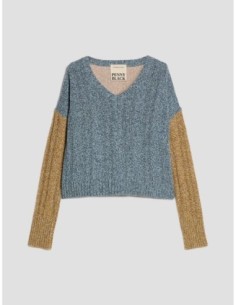 Maglia color block mouliné Penny Black – Blu di Prussia - foto 1 2